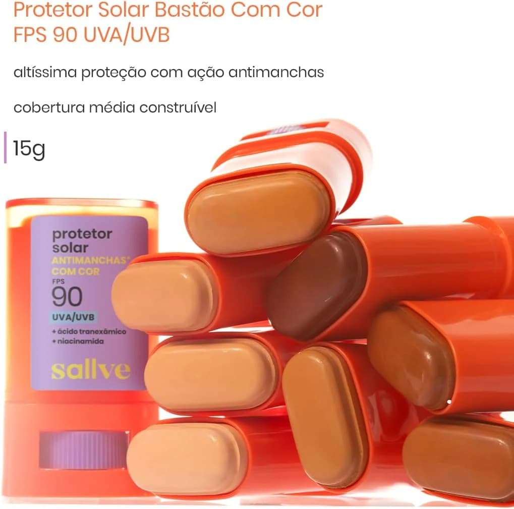 Sallve Protetor Solar Bastão Antimachas FPS 90 com Cor 5-15g